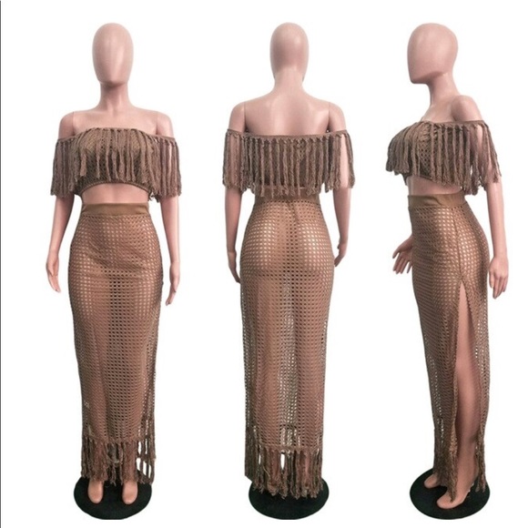 Hollow Out Crochet Sexy Cover Up Set Skirt/Top - Picture 6 of 7